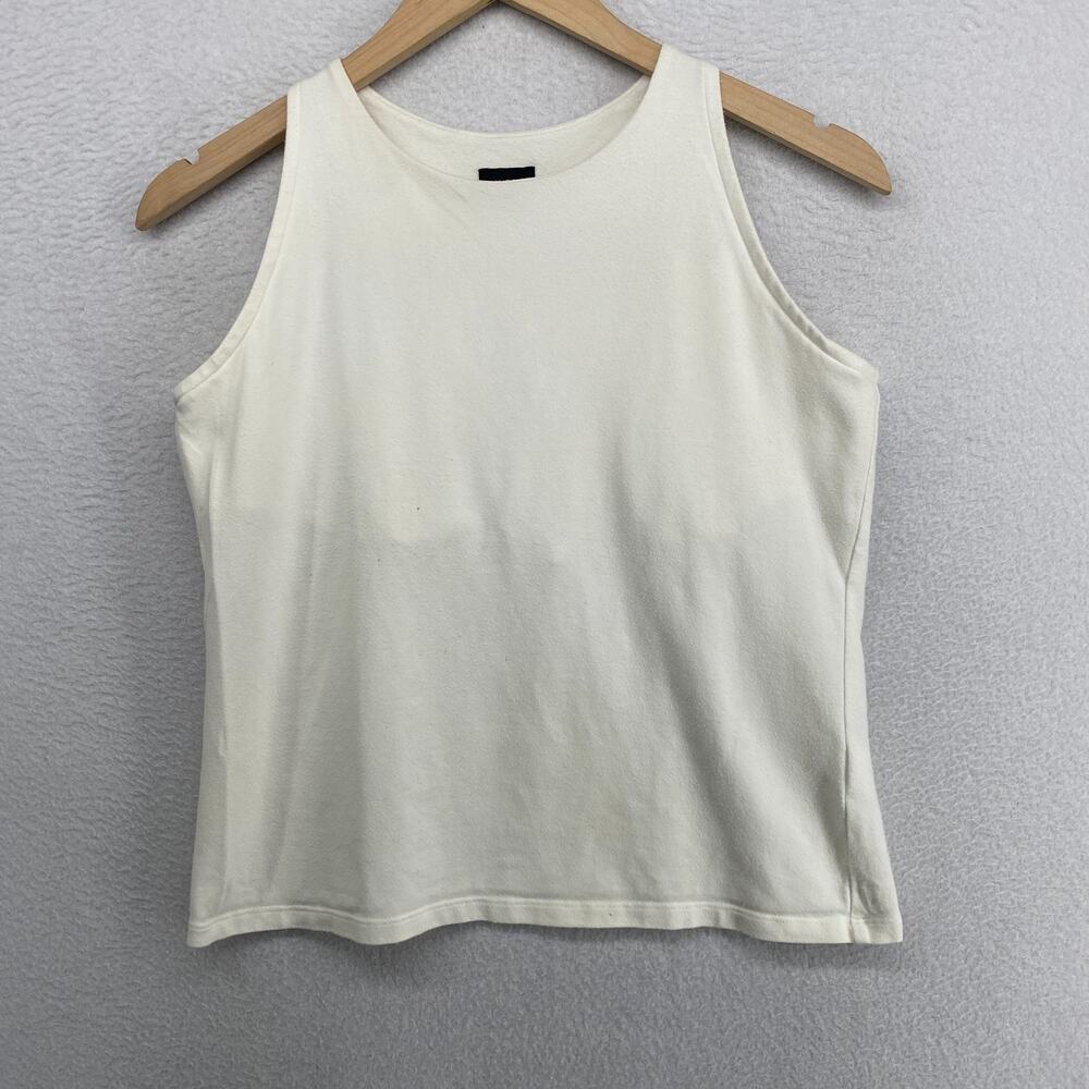 EILEEN FISHER Tank Top L Stretch Organic Cotton Jersey Shelf Bra Off White USA